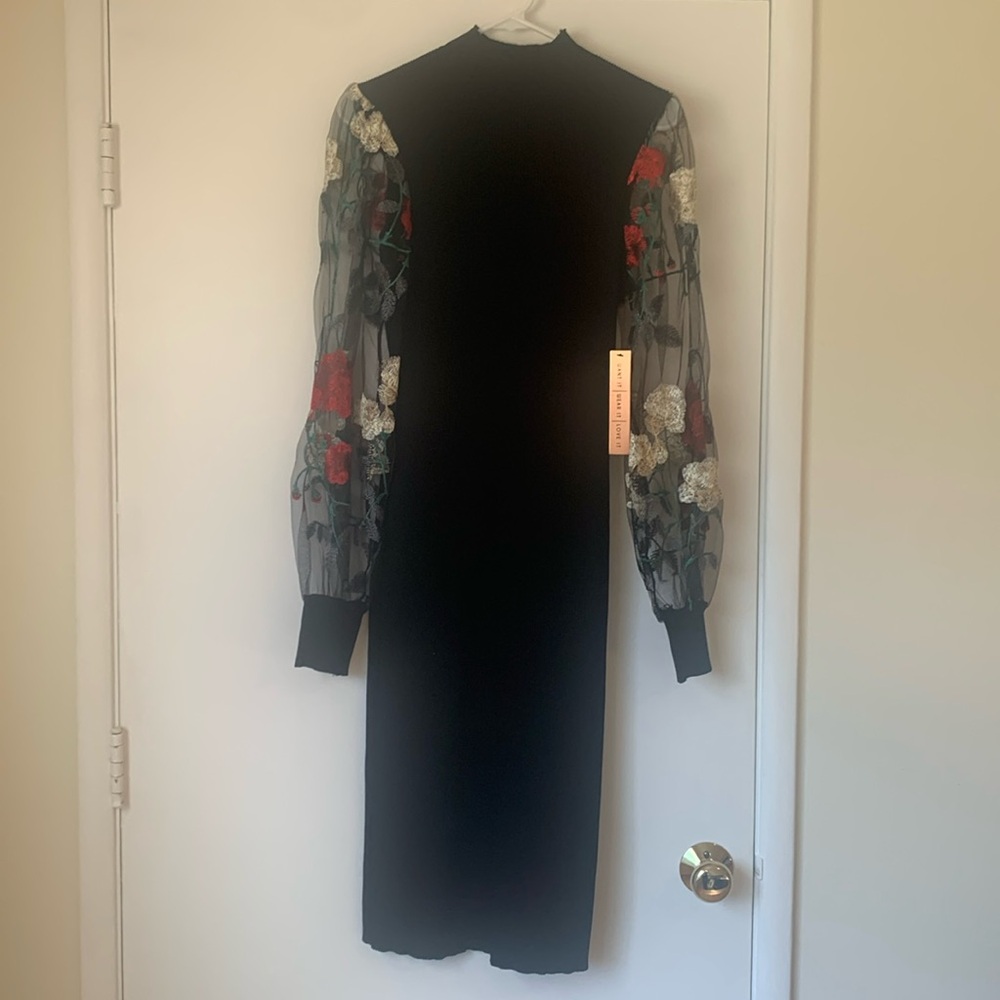 Black and Floral, Long Knit Dress